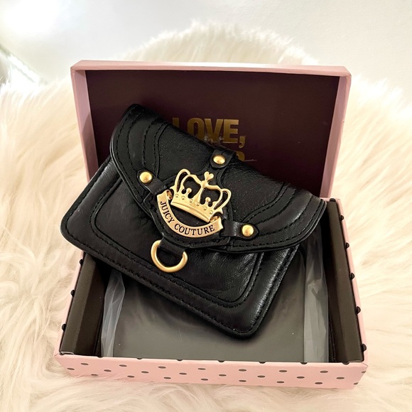 NWT Black Leather Wallet Gold Crown RARE Y2K - Picture 3 of 8